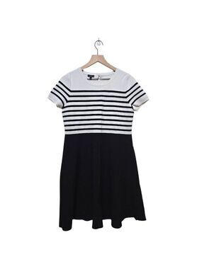 Talbots Petite Striped Knit Fit & Flare A-Line Short Sleeve Mini Dress Sz LP